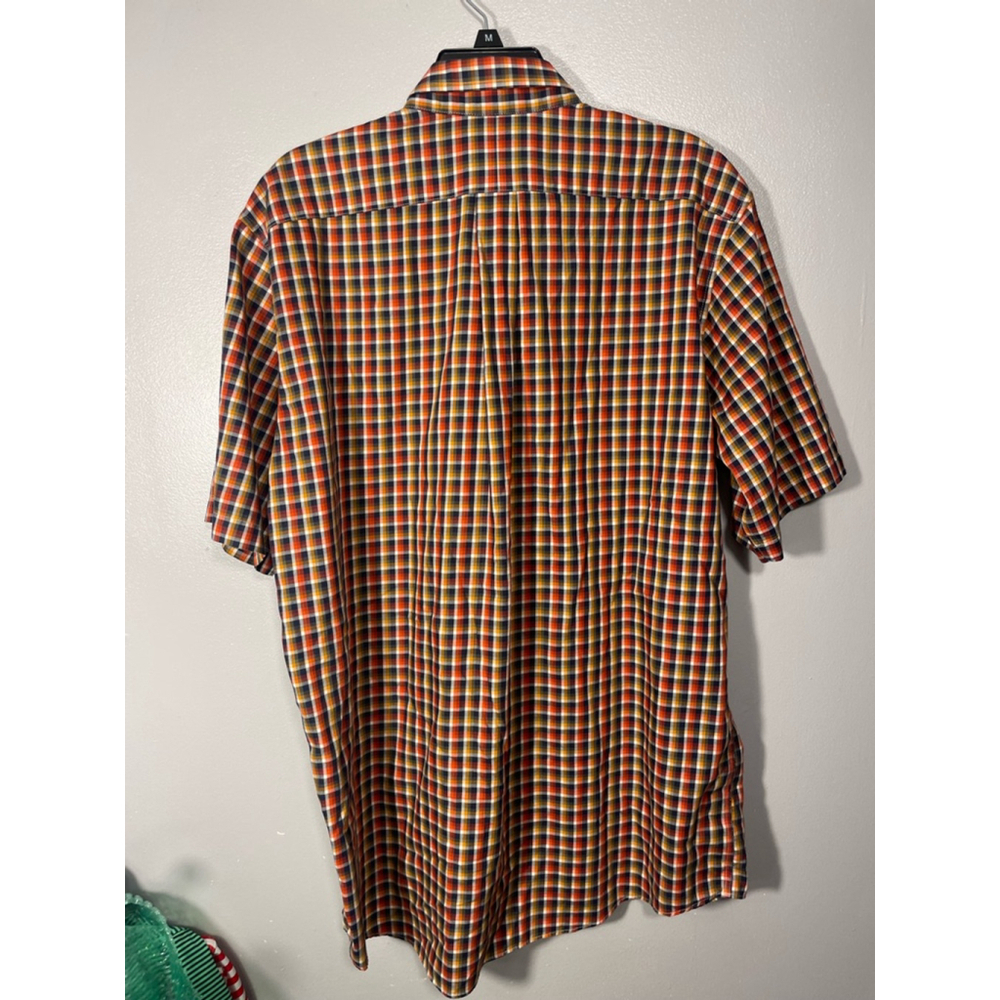 Men's L.L.Bean Plaid Button Down Shirt L Tall Orange Navy Short sleeve Cotton - Picture 7 of 8